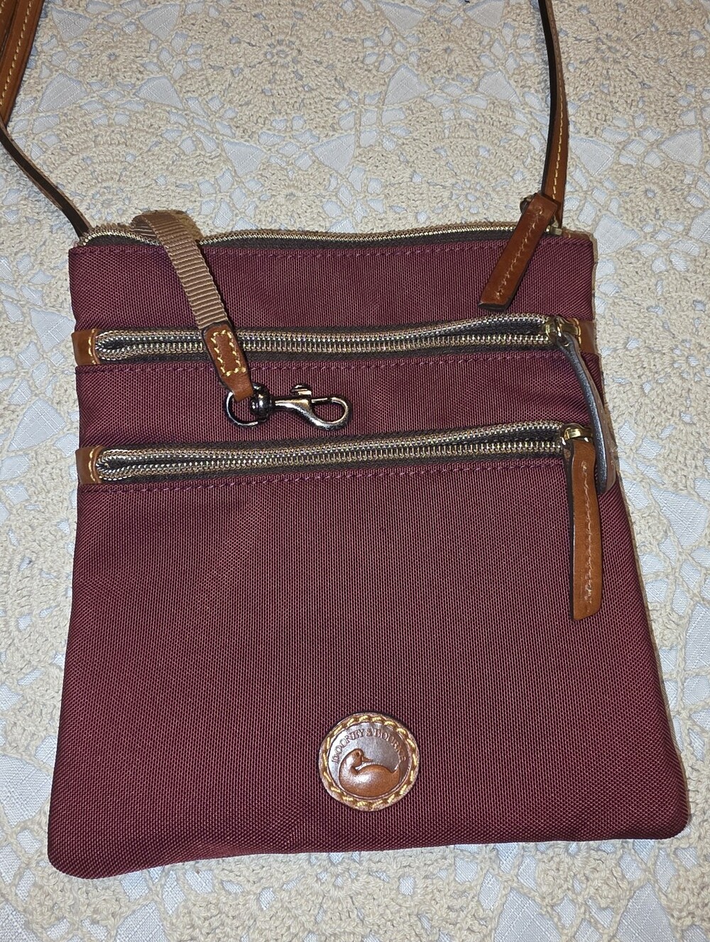 Dooney & Bourke Wine Red Crossbody with Tan Trim